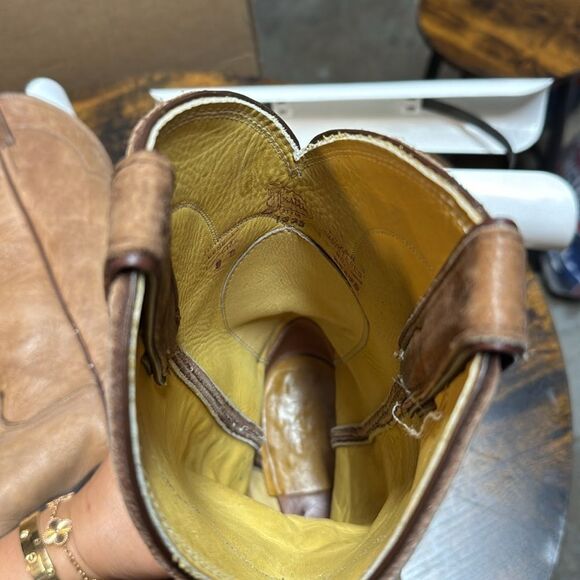 Justin Euro Elk Leather Cowboy Boots Mens Tan Made In USA Boot 1325 Size 8 - Picture 8 of 9